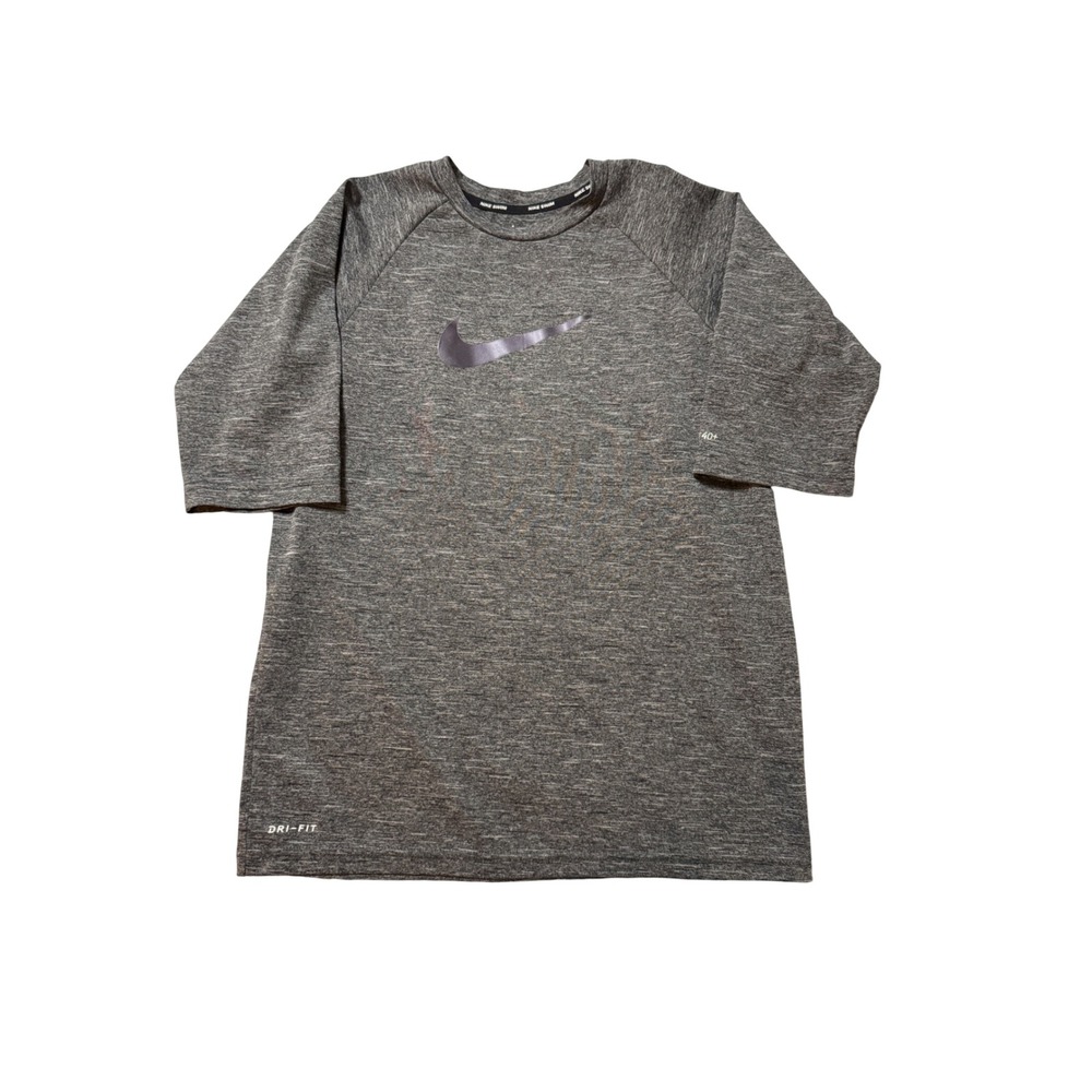 Nike Swim SZ Large 12-13 Shirt Short Sleeve Grey Heather UPF 40+ Sun Protection